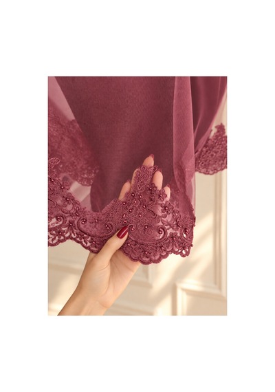 Bordo Boncuk Dantelli Gelin Örtüsü ,kına Örtüsü 6 Parça Bordo - 922507208