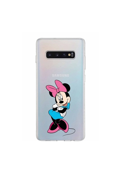 Samsung Galaxy Uyumlu S10 Plus Kapak Minnie Mouse Tasarımlı Şeffaf Silikon Kılıf
