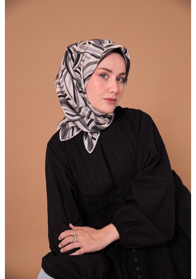 Twill İpek Eşarp 11471-17 Siyah, Beyaz, Gri, Antrasit