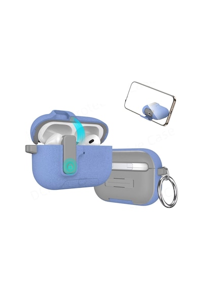 Apple Airpods Pro 3. Nesil İle Uyumlu Kılıf Standlı Kilitli Tpu Premium Matte Trip Case Açık Mavi