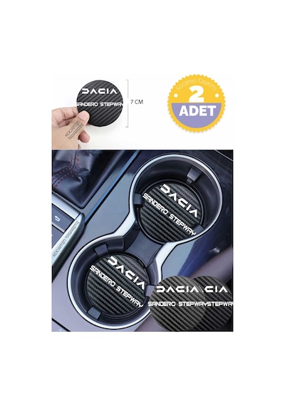 Dacia Sandero Stepway Karbon 7 Cm Bardak Altlığı 2 Adet Dacia Amblemli Sandero Stepway Yazılı Spor Şıklığı İçin 2 Adet