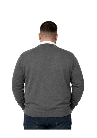 Battalmoda Erkek Büyük Beden Füme Cepli Düğmeli Triko Hırka 3xl-4xl-5xl-6xl