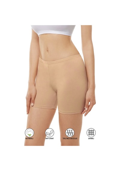 Özkan Underwear Özkan 26591 Kadın Pamuklu Likralı Süprem Esnek Rahat Ara Boy Diz Üstü Kısa Tayt Şort Boxer Ten