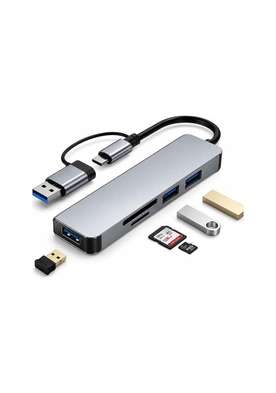 Hp-b07 5-in-1 Type-c & Usb 3.0 Hub Çoğaltıcı 3x Usb Port Sd/tf Kart Okuyucu Çift Girişli Alüminyum Gövde Çoklu Adaptör