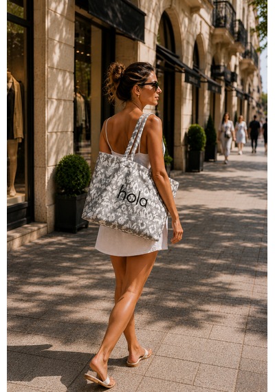 İcone Bag Icone Degrade Baskılı Kanvas Omuz Çantası, Degrade Plaj Çantası, Plaj Çantası, Beach Bag Gri