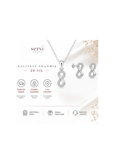 Servi 925 Ayar Gümüş Baget Detaylı Minimal Sonsuzluk Kolye Ve Küpe Seti-325