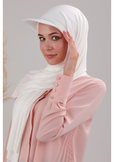 Melodi Scarf Kadın Tesettür Şapkalı Pratik Boneli Hazır Şal Beyaz Beyaz