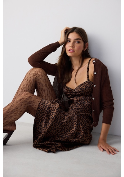 Penti Leopard File Kahverengi Soket Çorap