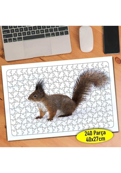 Karlı Kış Mevsiminde Sevimli Sincap 240 Parça Puzzle Yapboz-8560