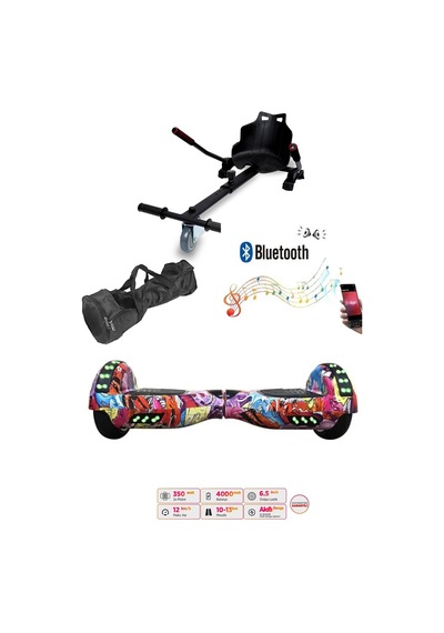 Elektrikli Kaykay Scooter Akıllı Denge Hoverboard + Hoverkart + Çanta Full Ledli Extrem Paket D16