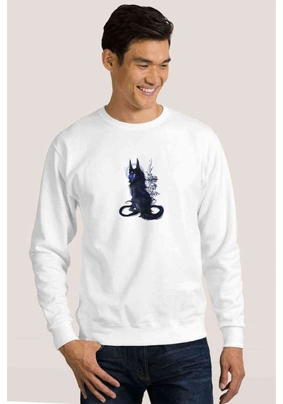 Wolf Cool Anime Cool Wolf Metal Baskılı Beyaz Erkek Örme Sweat (534630694)