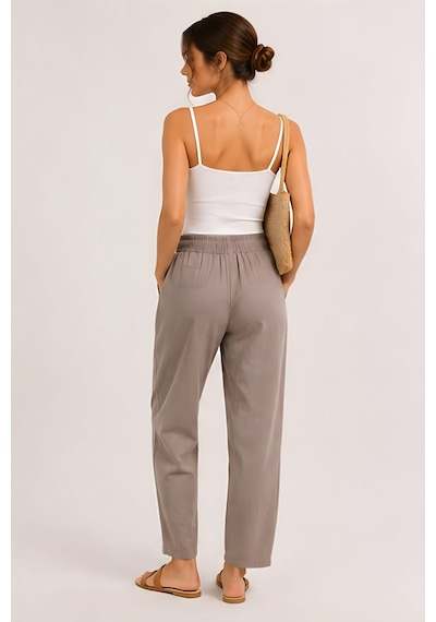 Lili Woman Kadın Taupe Natural Bağcıklı Dar Paça Pantolon E.3076 Vizon