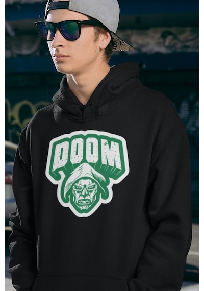 Sevbano Doctor Doom Marvel Karakter Baskılı Unisex Oversize Hoodie Siyah
