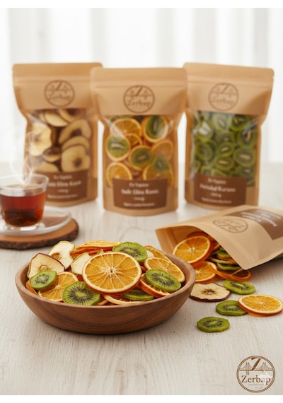 3'lü Kurutulmuş Meyve Seti - Elma, Portakal, Kivi 3x100g - Şeker İlavesiz Doğal 300 G