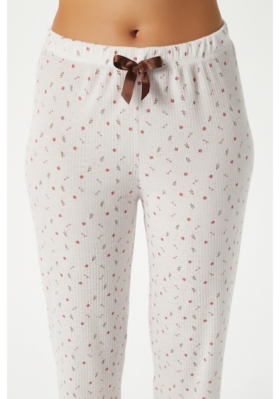 Ritnice Kadın June Askılı Ekru Minik Çiçekli Alt Üst Pijama Takımı