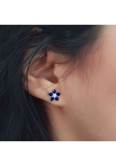 Sirius Oval Safir Ve Pırlanta Taşlı Menekşe Küpe  0803E0005