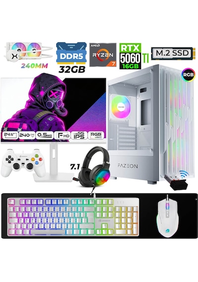 Fazeon Astra X480 R7-7800X3D 32 GB 1 TB M.2 NVMe SSD 16 GB RTX5060Ti 24.5" Free Dos Masaüstü Oyuncu Bilgisayarı