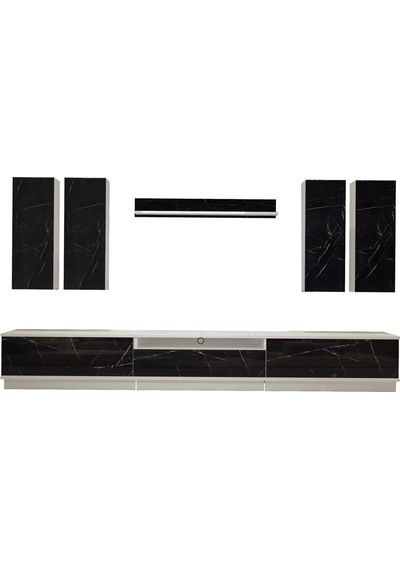 Decoraktiv Trendstyle 8ds Mdf Tv Ünitesi Tv Sehpası Beyaz - Siyah Mermer