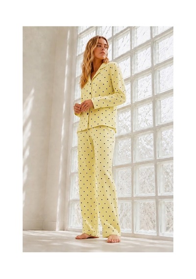 Fit Women Kadın Çeyizlik Puantiyeli Sarı Pijama Takımı