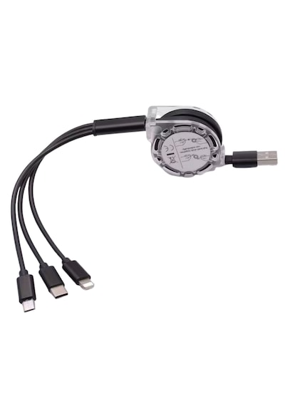 Alfais 6002 Usb To Type-c Micro Usb Lightning Çoklu Şarj Kablosu Universal Makaralı 3'ü 1 Arada