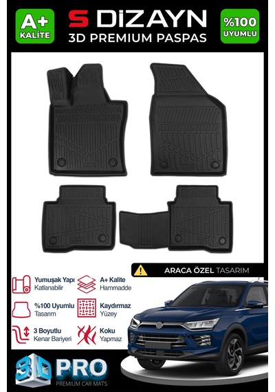 S-dizayn Ssangyong Korando 3d Pro Havuzlu Paspas 2019 Üzeri A+ Kalite