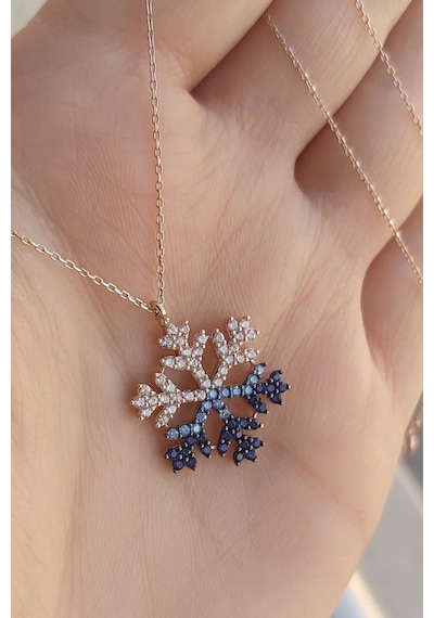 925 Ayar Gümüş Zirkon Taşlı Kar Tanesi Kolye Rose Gold