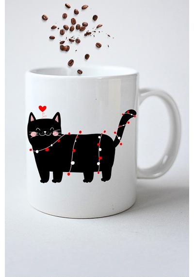 Cute Cat Kedi Baskılı Hediye Kupa Bardak Porselen Çay Kahve Fincanı Beyaz