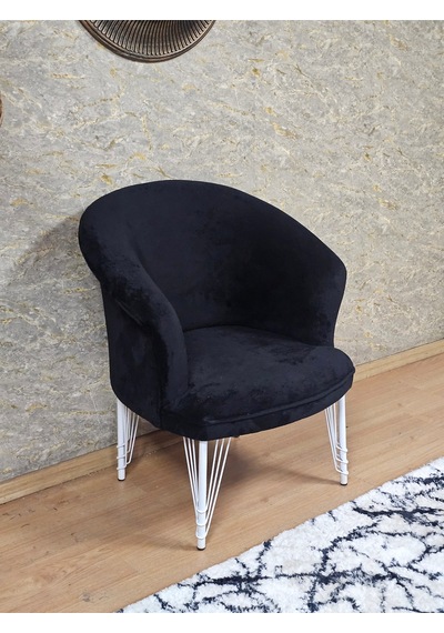 Zafir Tekli Teddy Beyaz Boyalı Telli Ayak Çay Seti Koltuk Tekli Berjer , Balkon, Salon, Ofis Siyah