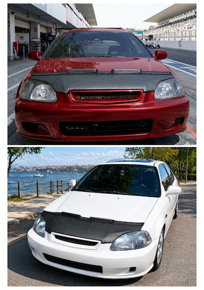 Honda Civic 1996-2000 Uyumlu Ön Kaput Koruma Maskesi Siyah Deri Taş Çarpma & Güneş Koruyucu Kolay Montaj