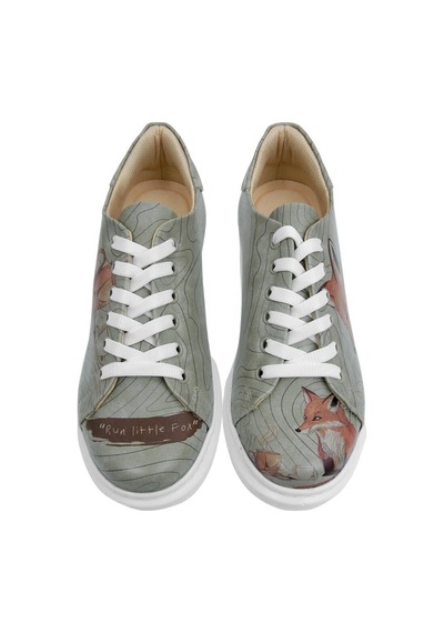 Kadın Vegan Deri Bej Sneakers - Run Little Fox Tasarım Çok Renkli