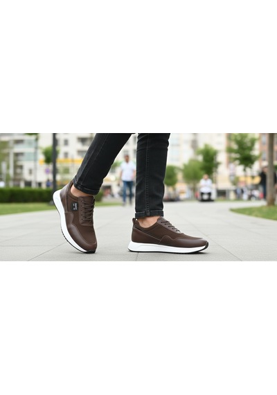 Growish Gr0420 Hakiki Deri Nubuk Detaylı Armalı Darbe Emici Beyaz Eva Taban Erkek Sneaker Ayakkabı Kahverengi