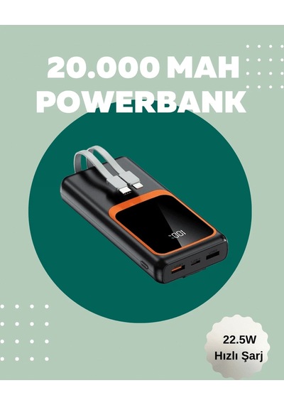 Dijital Ekranlı 20.000 Mah Powerbank 22.5w Hızlı Şarj + Çoklu Bağlantı Seçeneği Siyah 77912889