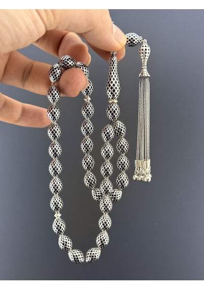 Muri Tesbih 50,8 Gr Gümüş Tesbih Beyzi Kesim 8,50x11,50