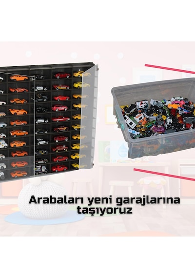 Pleksi Kapaklı 1/64 Ölçek 50araç Hotwheels Matchbox Metal Araç Uyumlu Model Oyuncak Araba Rafı- Çok Renkli