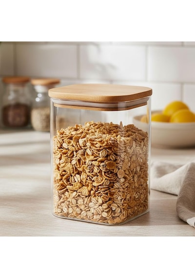 Deconox 900ml Sızdırmaz Vakumlu Bambu Kapaklı Borosilikat Cam Kavanoz Hava Geçirmez & Dayanıklı Gıda Saklama Kabı 10cm X 13cm Sku: Smg8690010235619 Açık Gri