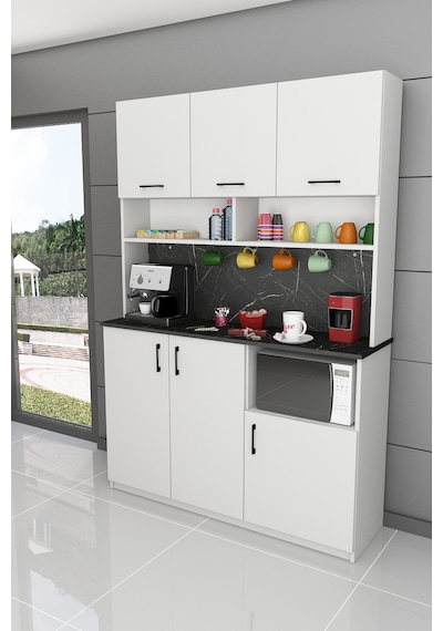 Asra Trend Kahve Köşesi KAHVE03 %100 MDF Çok Amaçlı Mutfak Dolabı Beyaz - Royal Mermer