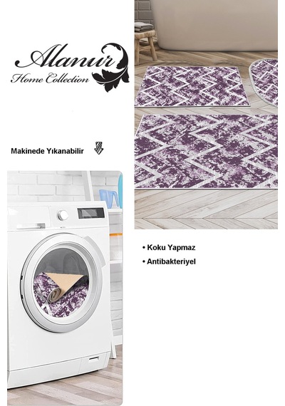 Dekoreko Kaymaz Taban Djt 3 Lü Banyo Paspas Takımı Yıldız Deri Karışık Iskandinav F5128 Mor