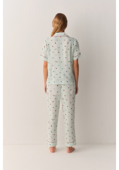 Suwen Smile Gömlek Yaka Pijama Takımı Sh26503660b892 Yeşil
