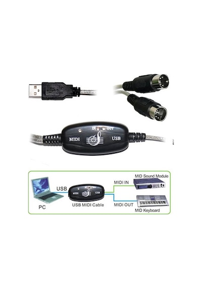 Usb Midi Kablo Org Adaptör Keyboard Adapter Piyano - 2 Metre