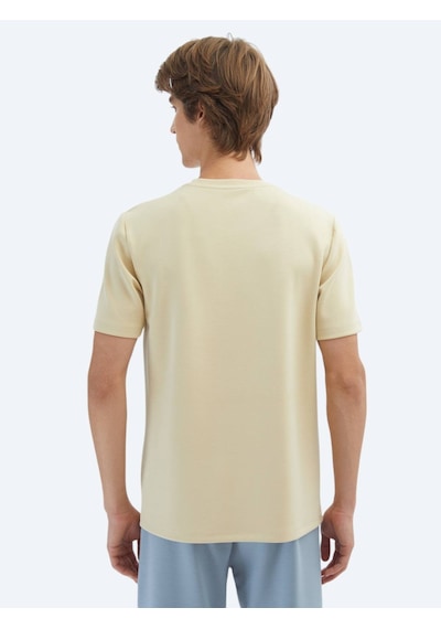 Kip Açık Sarı Düz Bisiklet Yaka T-shirt Açık Sarı