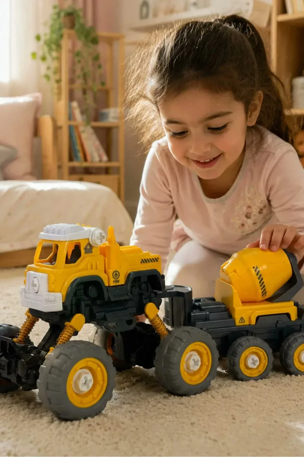 4x4 Geri Çek-bırak Beton Mikserli Kamyon Dıy Oyuncak Seti, 25+ Sök-tak Parça