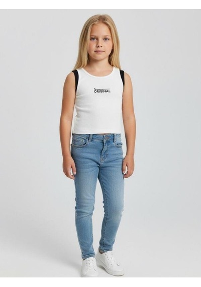 Kız Cocuk Pamuklu Fitiili Crop Bluz-16763 Beyaz Siyah