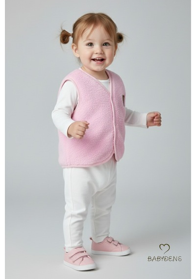 Babyden's Welsoft Kız Bebek Çocuk Çıtçıtlı Yelek Yumuşak Dokulu,ayıcık Armalı,peluş Bebek Yeleği Pembe