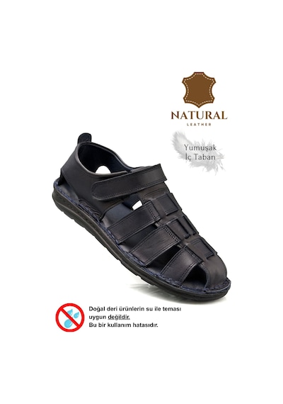 Sermoda %100 Hakiki Deri Burnu Kapalı Erkek Sandalet Lacivert