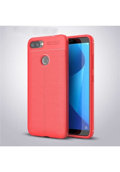 Asus Zenfone Max Plus M1 Zb570tl Kılıf Niss Deri Desenli Silikon Kılıf Kırmızı