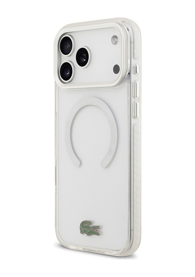 Apple Uyumlu iPhone 17 Pro Max Kılıf Lacoste Lisanslı M-safeli İkonik Timsah Logolu Buzlu Kapak Beyaz Beyaz