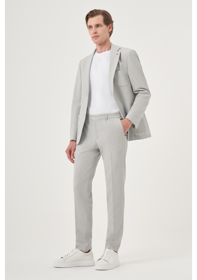 Morven Erkek Gri Poliviskon Trend Çizgili Slim Fit Mono Yaka Takım Elbise 26ms001002100 Gri