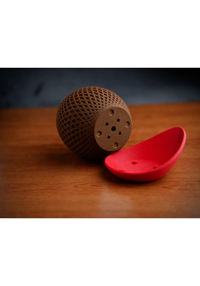 3d Baskı Küre Saksı - Kafes Dokulu İki Parçalı Dekoratif Saksı - Kahverengi-kırmızı