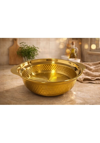 Qerhome Kulplu Paslanmaz Çelik Dövme Karıştırma - Yoğurma Kabı 25 Cm Gold Gold