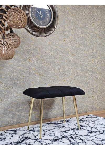 Zafir Gold Sivriltme Ayaklı 60 Cm Puf Bench - Puf - Bench - Oturak - Mutfak Oturağı - Antre Oturağı Siyah